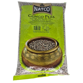 A package of Natco Gungo Peas weighing 2kg, featuring a green label with an image of the peas in a bronze-colored pot, and the brand's logo.