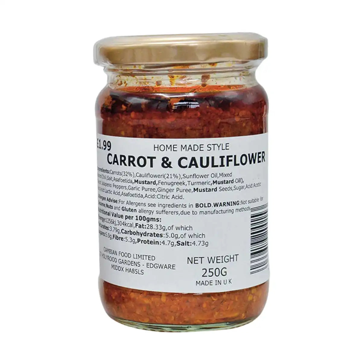 Cambian Foods Home Made Style Carrot and Cauliflower Pickle 250g