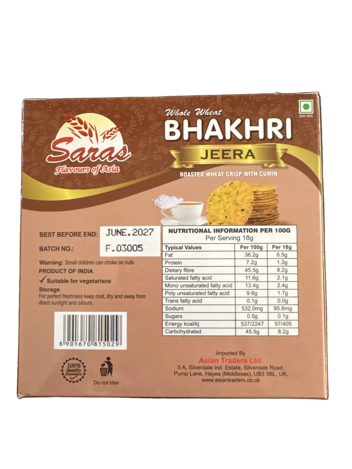 Saras Jeera Bhakhri 180g