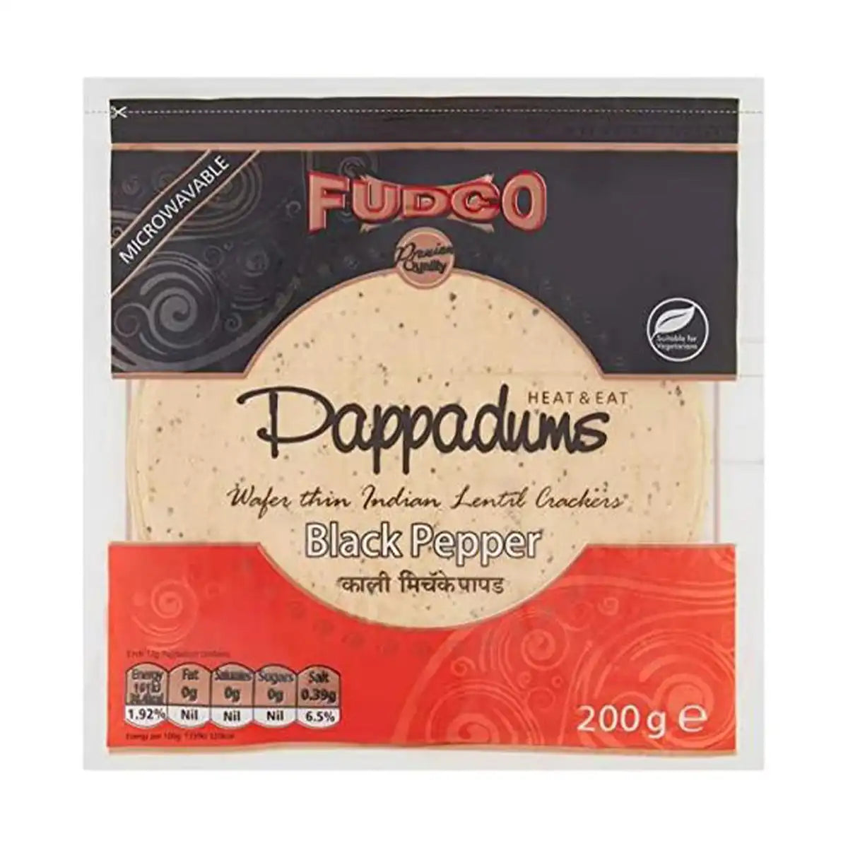 Fudco Black Pepper Pappadums 200g