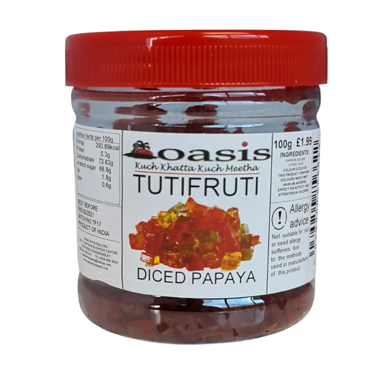 Oasis Tuti Fruti Diced Papaya 100g